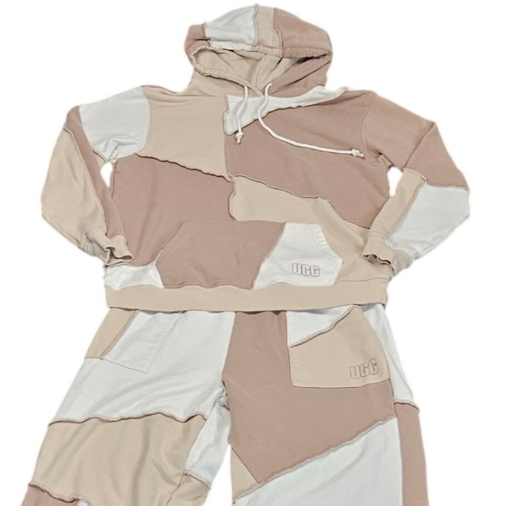 UGG Patchwork Hoodie Jogger Set Medium Neutral Co… - image 1